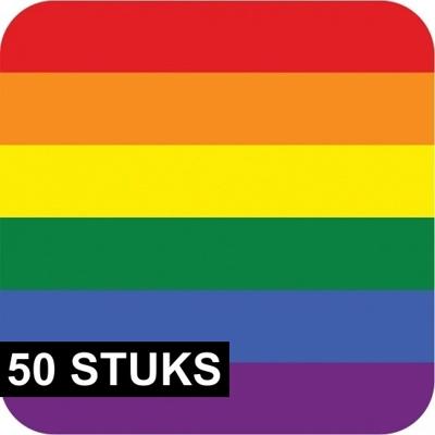 Regenboog thema print Bierviltjes - onderzetters - 50x stuks - karton - Pride - feestartikelen