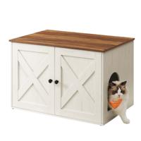 Kattenbak met deurtjes, Honingbruin + Vintage Wit / 50T x 70B cm