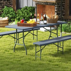 Tuin Tafel 180 x 74 cm Camping Tafel Opvouwbaar Opvouwbare Tafel met HDPE Tafelblad & Draaghandvat Grijs