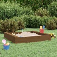 Zandbak met bankjes vierkant massief grenenhout honingbruin - thumbnail