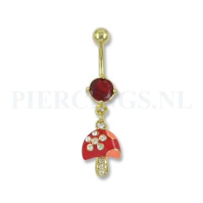 Navelpiercing goudkleurig met hanger paddelstoel