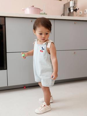 Katoenen combishort babymeisjes blauw, gestreept