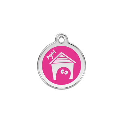 Dog House Hot Pink roestvrijstalen hondenpenning small/klein dia. 2 cm - Reddingo