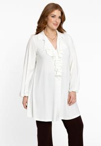 Yoek Blouse met ruches | Beige | Maat 50/52