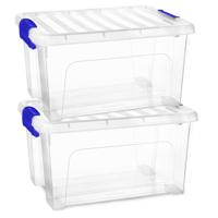 Multi Storage Opslagbox met deksel - 2x - transparant - 16.5 liter - 40 x 21 x 30 cm - kunststof