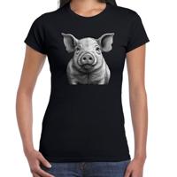 Cadeau T-shirt dames - boerderijdieren liefhebber - zwart - varken Cadeau T-shirt dames - boerderijdieren liefhebber - zwart - varken