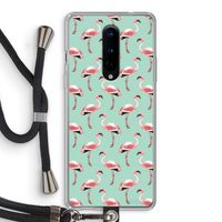 Flamingoprint groen: OnePlus 8 Transparant Hoesje met koord