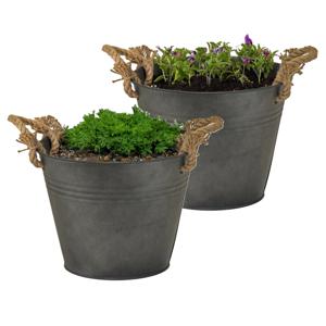 Plantenpot/bloempot Old Rope - 2x - rond - zink - antraciet - D40 X H29 cm