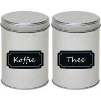 2x Zilveren ronde voorraadblikken met beschrijfbare labels 13 cm