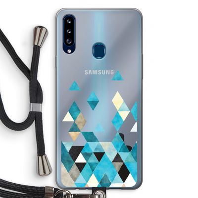 Gekleurde driehoekjes blauw: Samsung Galaxy A20s Transparant Hoesje met koord