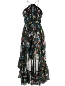 Marchesa Notte floral-print halterneck dress - Noir