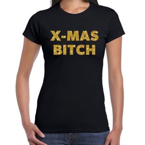 Fout kerst shirt X-mas bitch goud / zwart voor dames