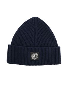 Stone Island Junior bonnet nervuré à logo - Bleu