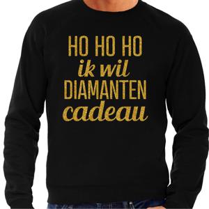 Foute kersttrui/sweater voor heren - Hohoho diamanten cadeau - zwart - glitter goud