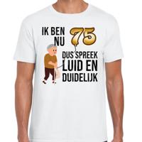 Cadeau T-shirt heren - leeftijd 75 jaar - wit - luid en duidelijk - verjaardagsfeest