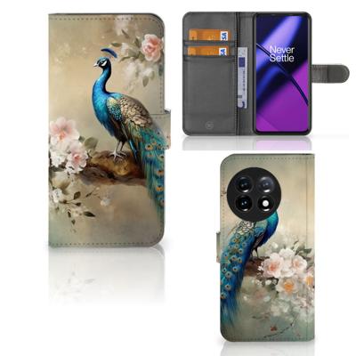 Telefoonhoesje | Met pasjeshouder | voor OnePlus 11 Vintage Pauwen
