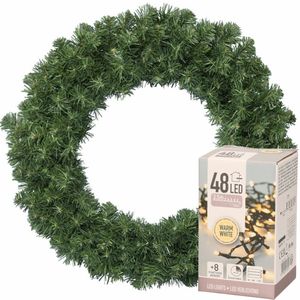 Kerstkrans groen 35 cm incl. verlichting warm wit 4m