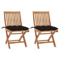 Tuinstoelen 2 st met zwarte kussens massief teakhout