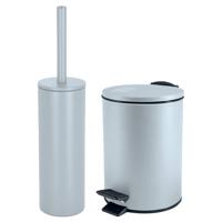 Spirella Badkamer/toilet accessoires set - toiletborstel en pedaalemmer - 5L - metaal - ijsblauw - Badkameraccessoireset - thumbnail