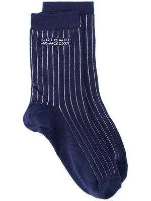 Brunello Cucinelli chaussettes rayées à logo - Bleu