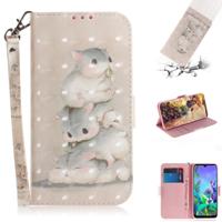 3D schilderij drie eekhoorns patroon gekleurde tekening horizontale Flip lederen case voor LG q60 met houder & kaartsleuven & portemonnee