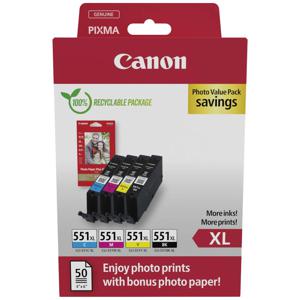 Canon Inktcartridge CLI-551XL Photo Value Pack Origineel Combipack Zwart, Cyaan, Magenta, Geel 6443B008