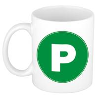 Koffie mok met de letter P - beker - groen - eerste letter van een voornaam - wit - 300 ml
