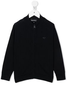 Emporio Armani Kids cardigan zippé à patch logo - Bleu