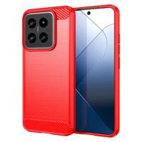 Xiaomi 14 Geborsteld TPU Hoesje - Koolstofvezel - Rood