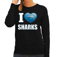 I love sharks sweater / trui met dieren foto van een haai zwart voor dames - thumbnail