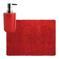 MSV badkamer droogloop tapijt - Langharig - 50 x 70 cm - incl zeeppompje zelfde kleur - rood