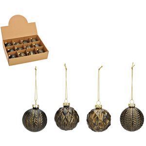 Luxe gedecoreerde kerstballen - 12x stuks - zwart met goud - glas - 6 cm