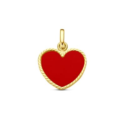 14k Geelgouden Hart Hanger 10,5x12mm met Rode Epoxy