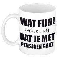 Wat fijn dat je met pensioen gaat cadeau pensioen mok / beker wit 300 ml - thumbnail