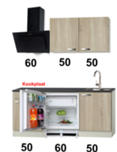 kleine keukenblok 160cm houtnerf incl inbouw koelkast RAI-4919