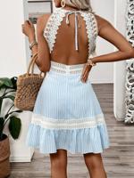 Bon&Bon Black Lace Halter Neck Backless Boho Beach Dress Multicolor / L