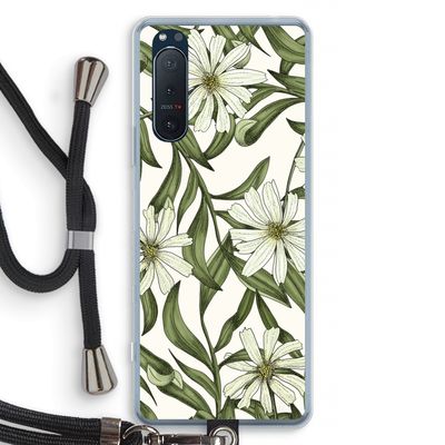 Wit bloemenpatroon: Sony Xperia 5 II Transparant Hoesje met koord