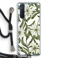 Wit bloemenpatroon: Sony Xperia 5 II Transparant Hoesje met koord