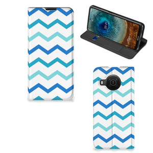 Nokia X20 | X10 Hoesje met Magneet Zigzag Blauw