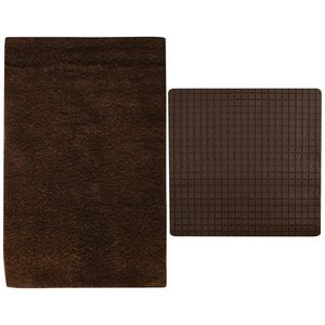 MSV Douche anti-slip mat en droogloop mat - Napoli badkamer set - rubber/polyester - bruin