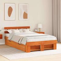 Bedframe met hoofdeinde Bruin 135 x 190 cm Massief grenenhout