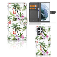 Samsung Galaxy S22 Ultra Telefoonhoesje met Pasjes Flamingo Palms - thumbnail