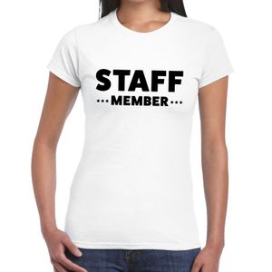 Staff member / personeel tekst t-shirt wit dames