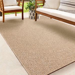 Karpet24 Kenzy Buitentapijt met jute look| Rechthoekig met cirkelmotief | natuurlijke look voor tuin, balkon of terras | Weer- en UV-bestendig Tuintapijt-Ø 120 cm rond