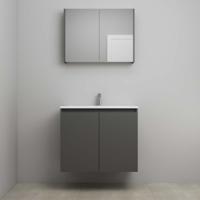 On-Line Badkamermeubelset - 80 cm - Bouwpakket - Greeploos 2 Deuren - Acryl Wastafel - 1 Kraangat - Spiegelkast - Mat Antraciet