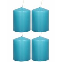 6x Turquoise blauwe cilinderkaarsen/stompkaarsen 6 x 8 cm 29 branduren