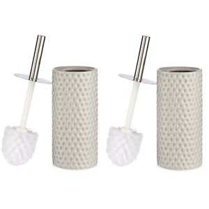 Set van 2x stuks toiletborstel/wc-borstel kiezelgrijs met stippen keramiek 31 cm