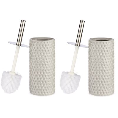Set van 2x stuks toiletborstel/wc-borstel kiezelgrijs met stippen keramiek 31 cm