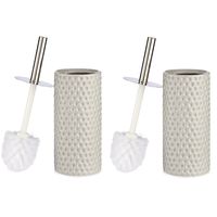 Set van 2x stuks toiletborstel/wc-borstel kiezelgrijs met stippen keramiek 31 cm