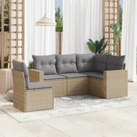 5-delige Loungeset met kussens poly rattan beige